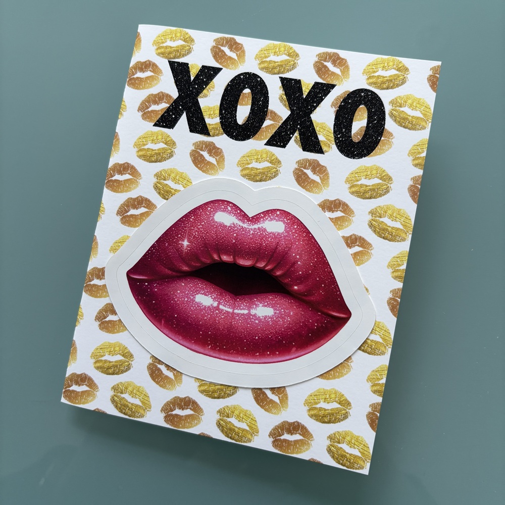 STICKER FOLDED NOTECARD-GLOSSY LIPS